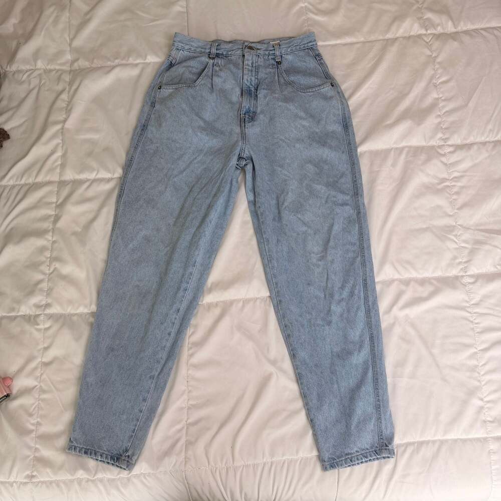Vintage 80 90s Brittania High Waisted Pleated Mom Jeans Light Wash Size 14 31x29